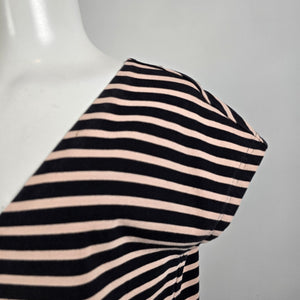 Tory Burch Cream & Black Stripped Cotton Shirt Dress Size XL