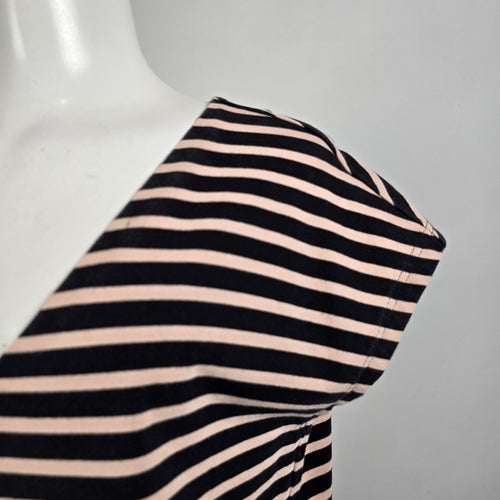 Tory Burch Cream & Black Stripped Cotton Shirt Dress Size XL
