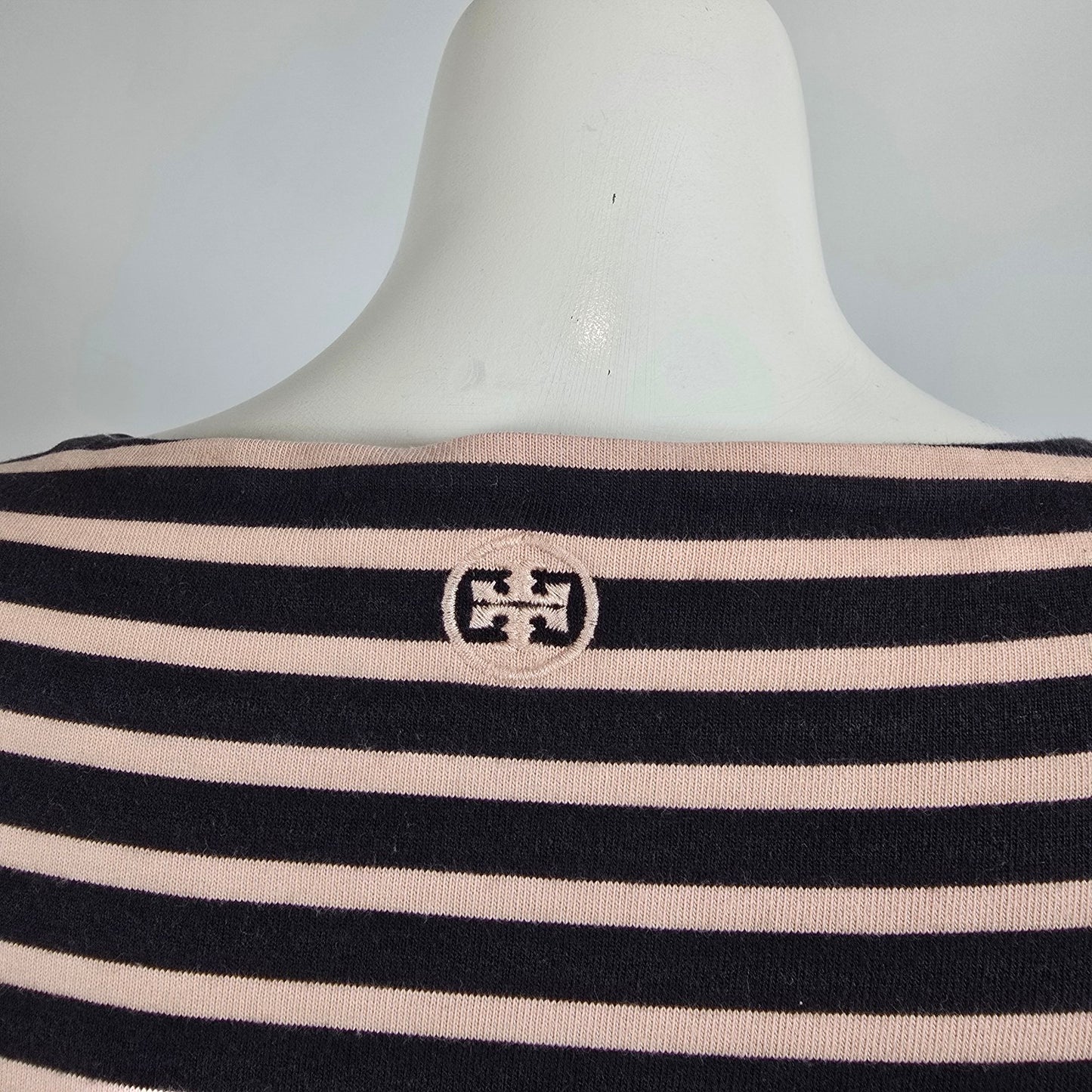 Tory Burch Cream & Black Stripped Cotton Shirt Dress Size XL