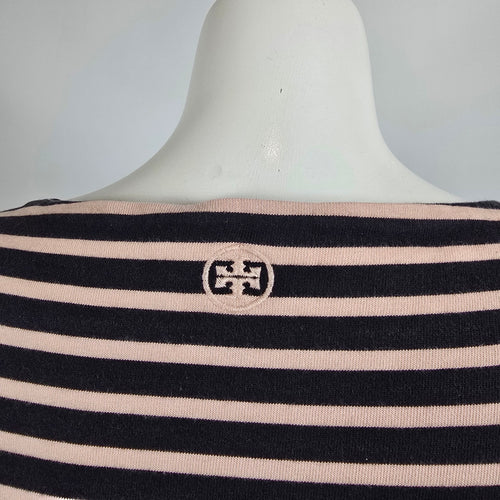 Tory Burch Cream & Black Stripped Cotton Shirt Dress Size XL