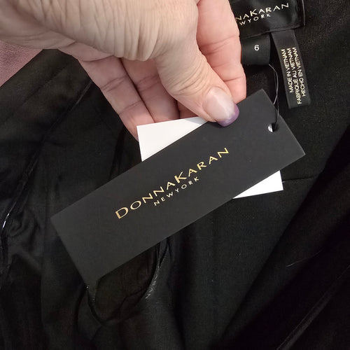 Donna Karen Black MIKADO Strapless High Slit Gown Size 6
