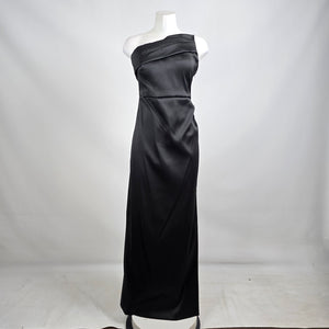 Donna Karen Black MIKADO Strapless High Slit Gown Size 6