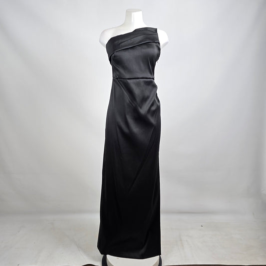 Donna Karen Black MIKADO Strapless High Slit Gown Size 6