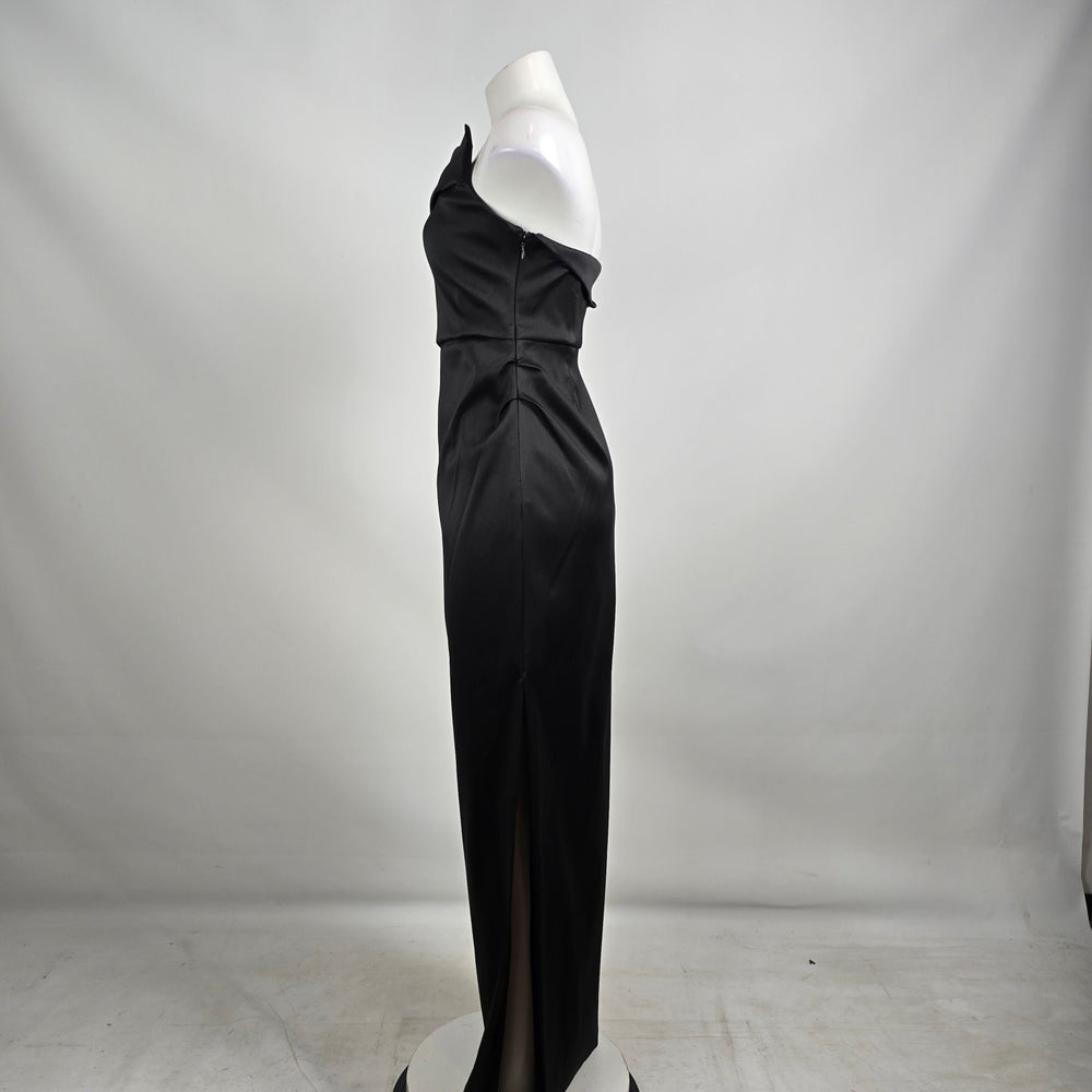 Donna Karen Black MIKADO Strapless High Slit Gown Size 6