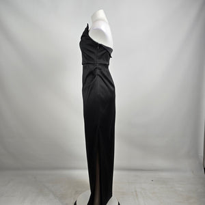 Donna Karen Black MIKADO Strapless High Slit Gown Size 6