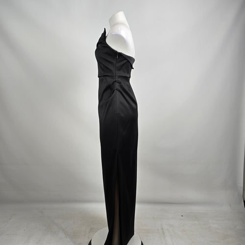 Donna Karen Black MIKADO Strapless High Slit Gown Size 6