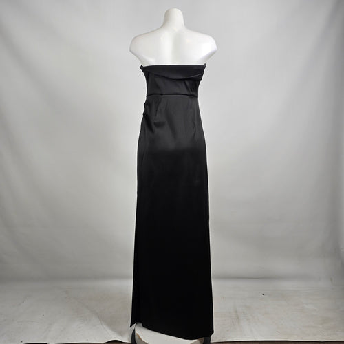 Donna Karen Black MIKADO Strapless High Slit Gown Size 6