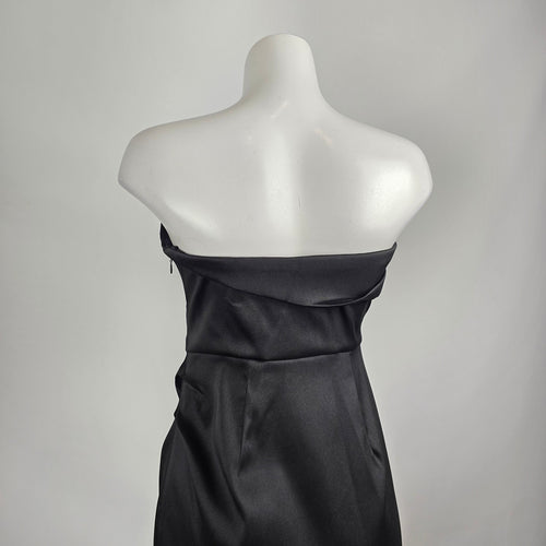 Donna Karen Black MIKADO Strapless High Slit Gown Size 6