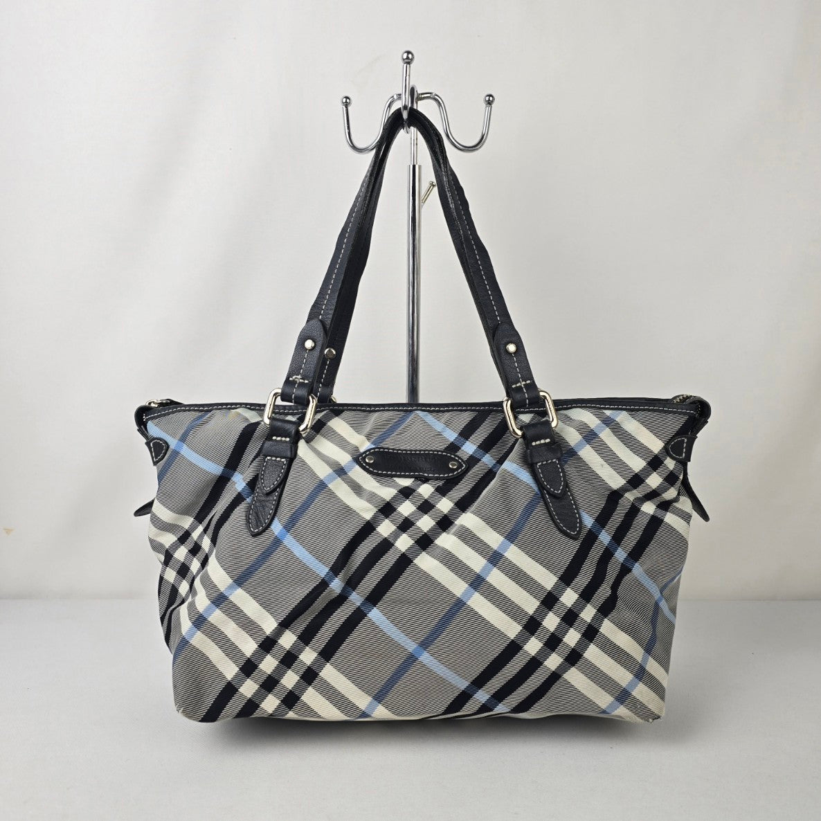Burberry Blue Label Black Plaid Tote Bag Purse
