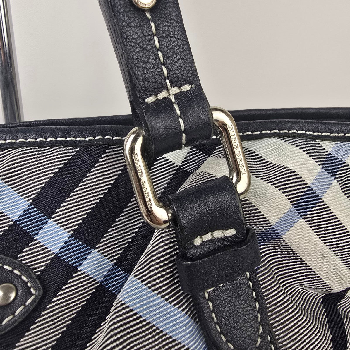 Burberry Blue Label Black Plaid Tote Bag Purse