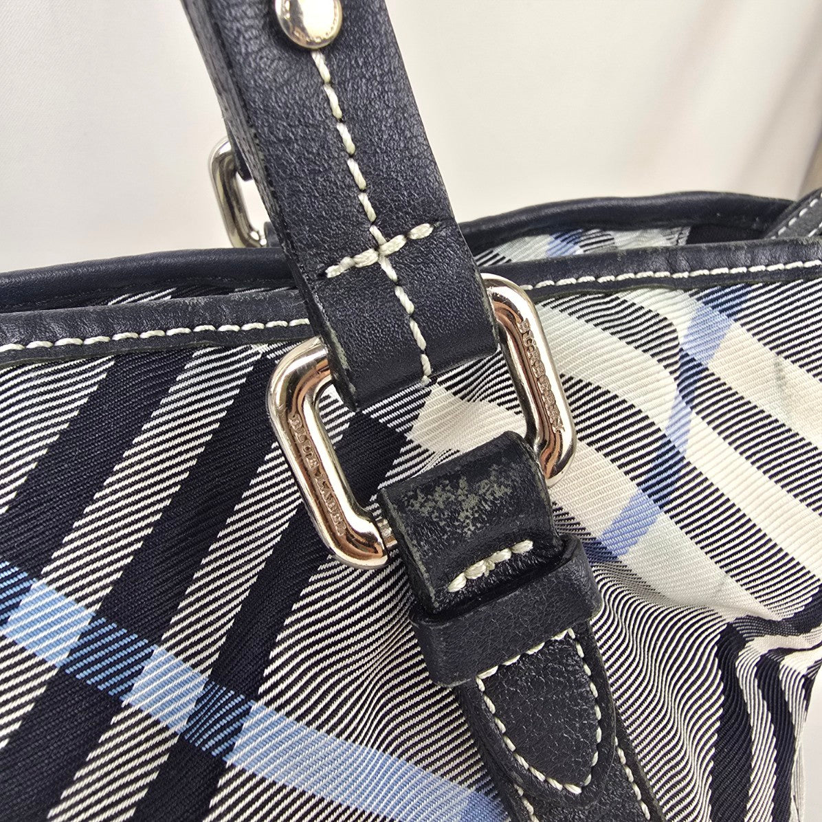 Burberry Blue Label Black Plaid Tote Bag Purse