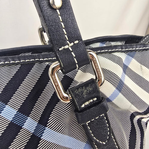 Burberry Blue Label Black Plaid Tote Bag Purse