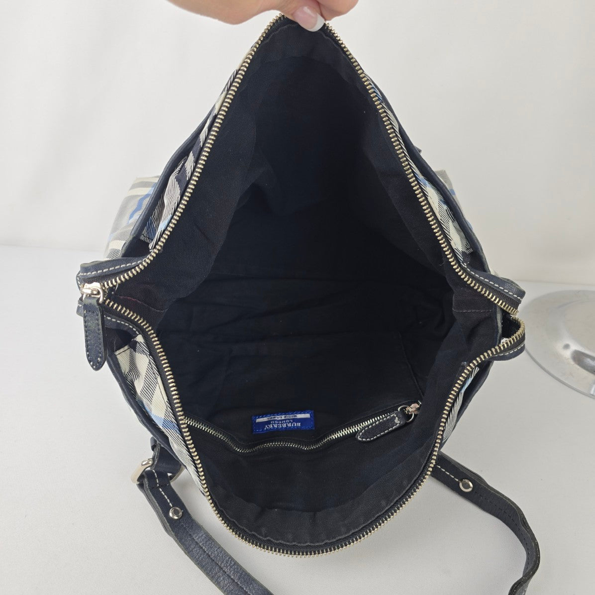 Burberry Blue Label Black Plaid Tote Bag Purse