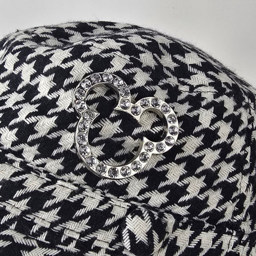 Disney Parks Houndstooth Micky Mouse Rhinestone Detail Cabbie Hat