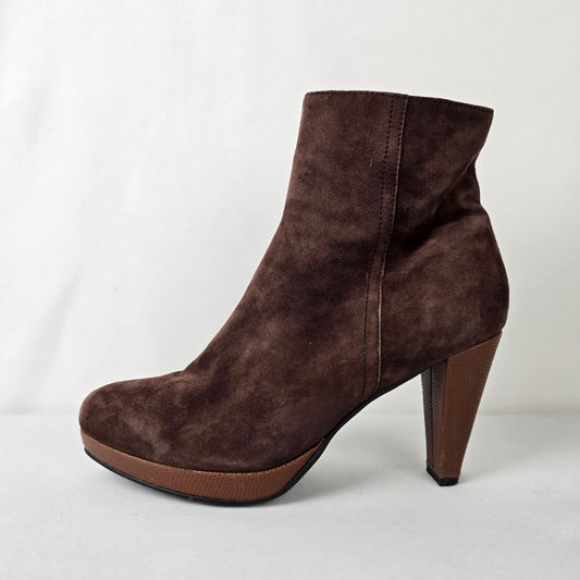 Di Lauro Brown Suede Heeled Ankle Boots Size 9