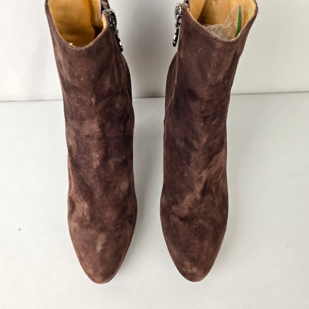 Di Lauro Brown Suede Heeled Ankle Boots Size 9