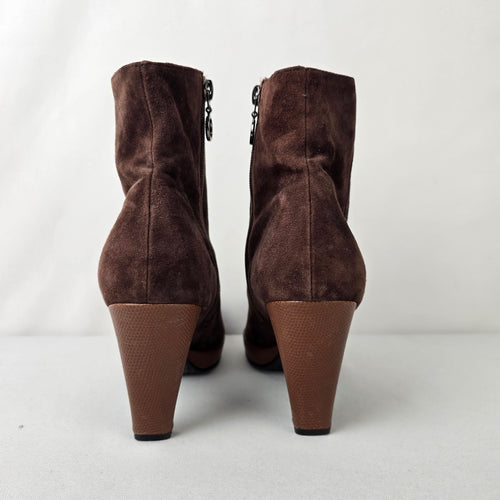 Di Lauro Brown Suede Heeled Ankle Boots Size 9