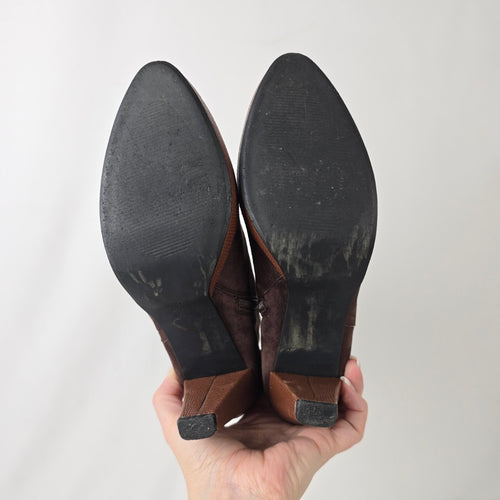 Di Lauro Brown Suede Heeled Ankle Boots Size 9