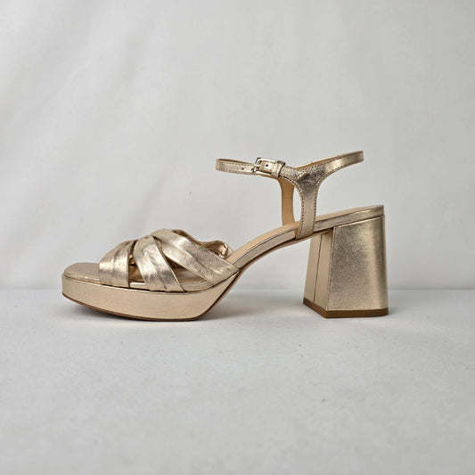 Reformation Gold Leather Maize Platform Heeled Sandals Size 10