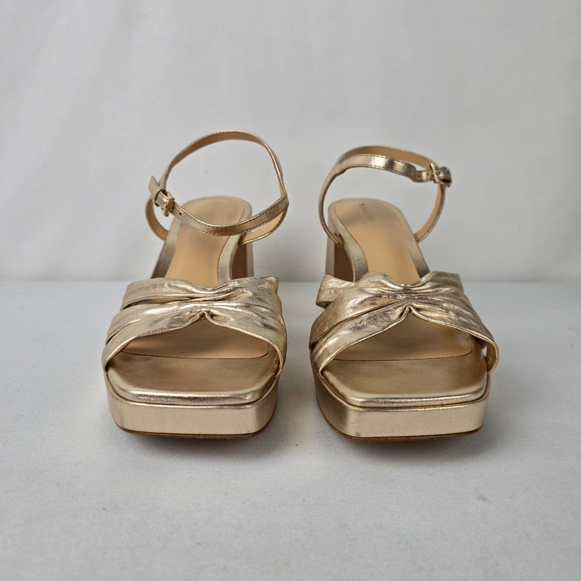 Reformation Gold Leather Maize Platform Heeled Sandals Size 10
