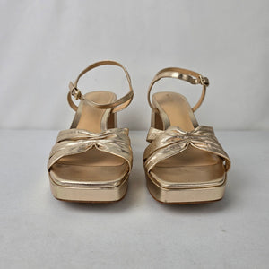 Reformation Gold Leather Maize Platform Heeled Sandals Size 10