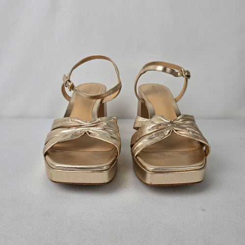 Reformation Gold Leather Maize Platform Heeled Sandals Size 10