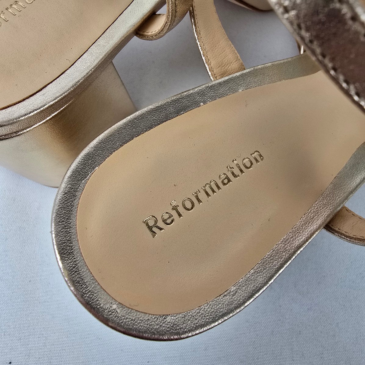 Reformation Gold Leather Maize Platform Heeled Sandals Size 10