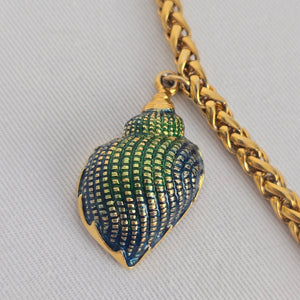 Crazy Horse Chunky Gold Chain Necklace Enamel Shell Charms Blue Green Statement