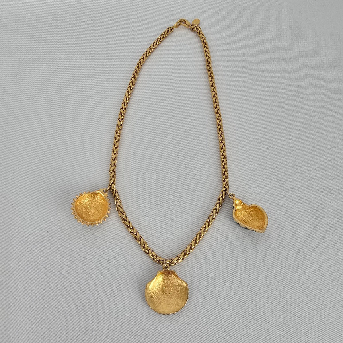 Crazy Horse Chunky Gold Chain Necklace Enamel Shell Charms Blue Green Statement
