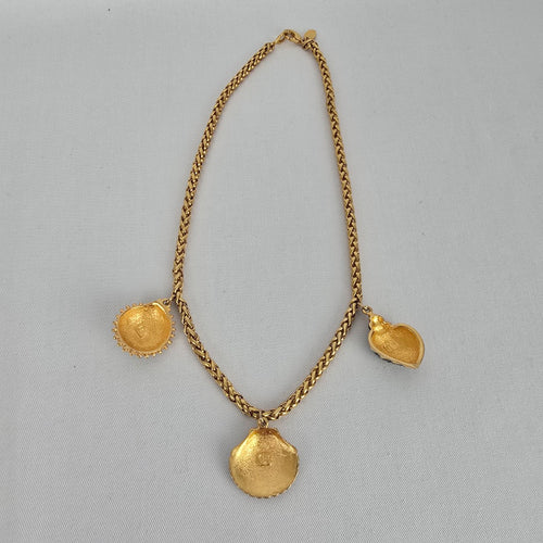 Crazy Horse Chunky Gold Chain Necklace Enamel Shell Charms Blue Green Statement