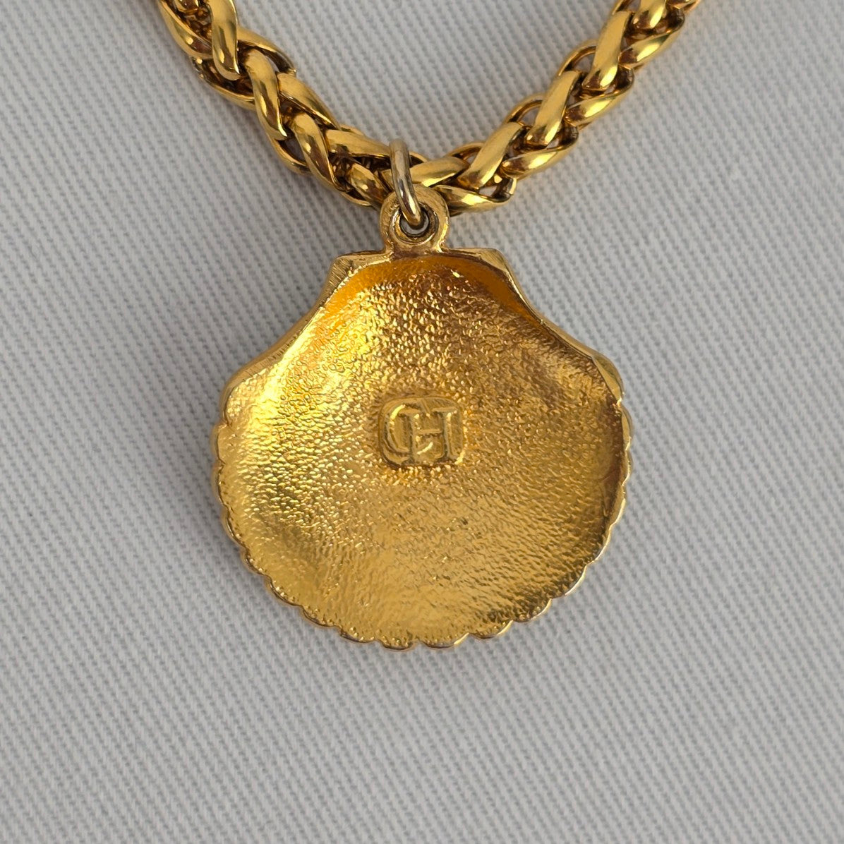 Crazy Horse Chunky Gold Chain Necklace Enamel Shell Charms Blue Green Statement