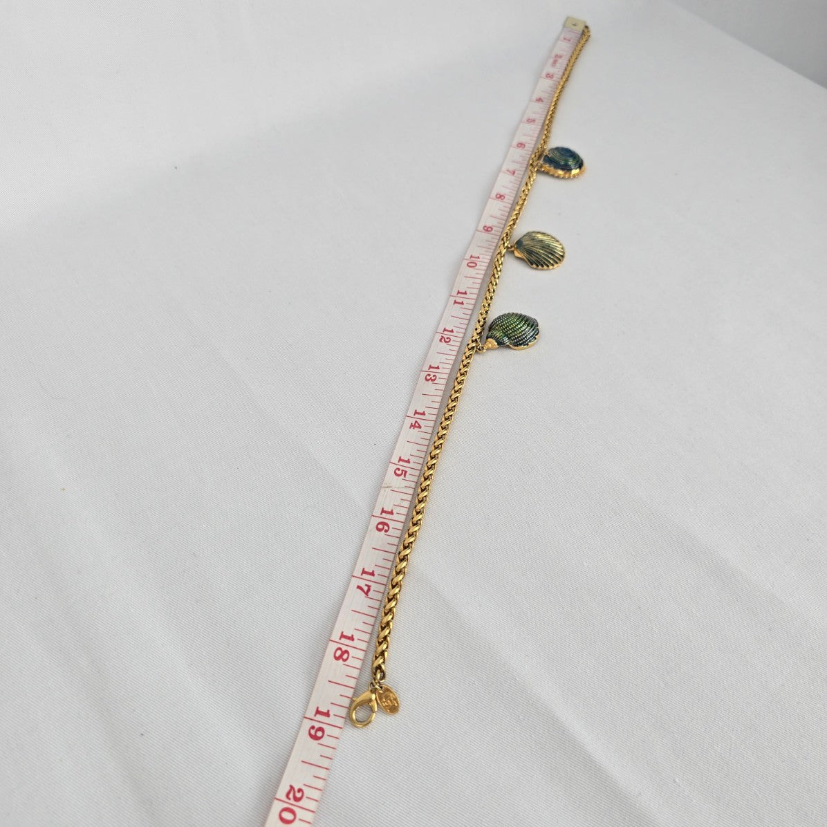 Crazy Horse Chunky Gold Chain Necklace Enamel Shell Charms Blue Green Statement