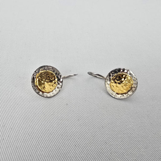 Silpada Sterling Silver 925 Gold Dome Hammered Earrings Mixed Metal Dangle