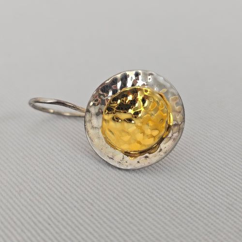 Silpada Sterling Silver 925 Gold Dome Hammered Earrings Mixed Metal Dangle