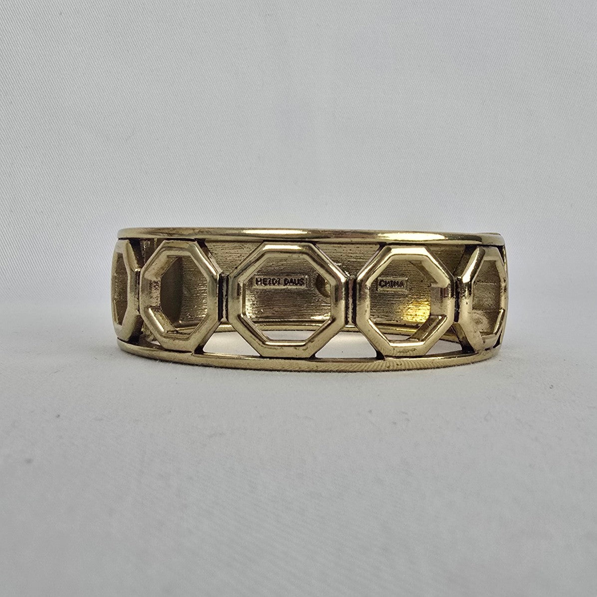 Heidi Daus Blue Purple Crystal Cuff Bracelet Gold Tone Wide Hinged Statement