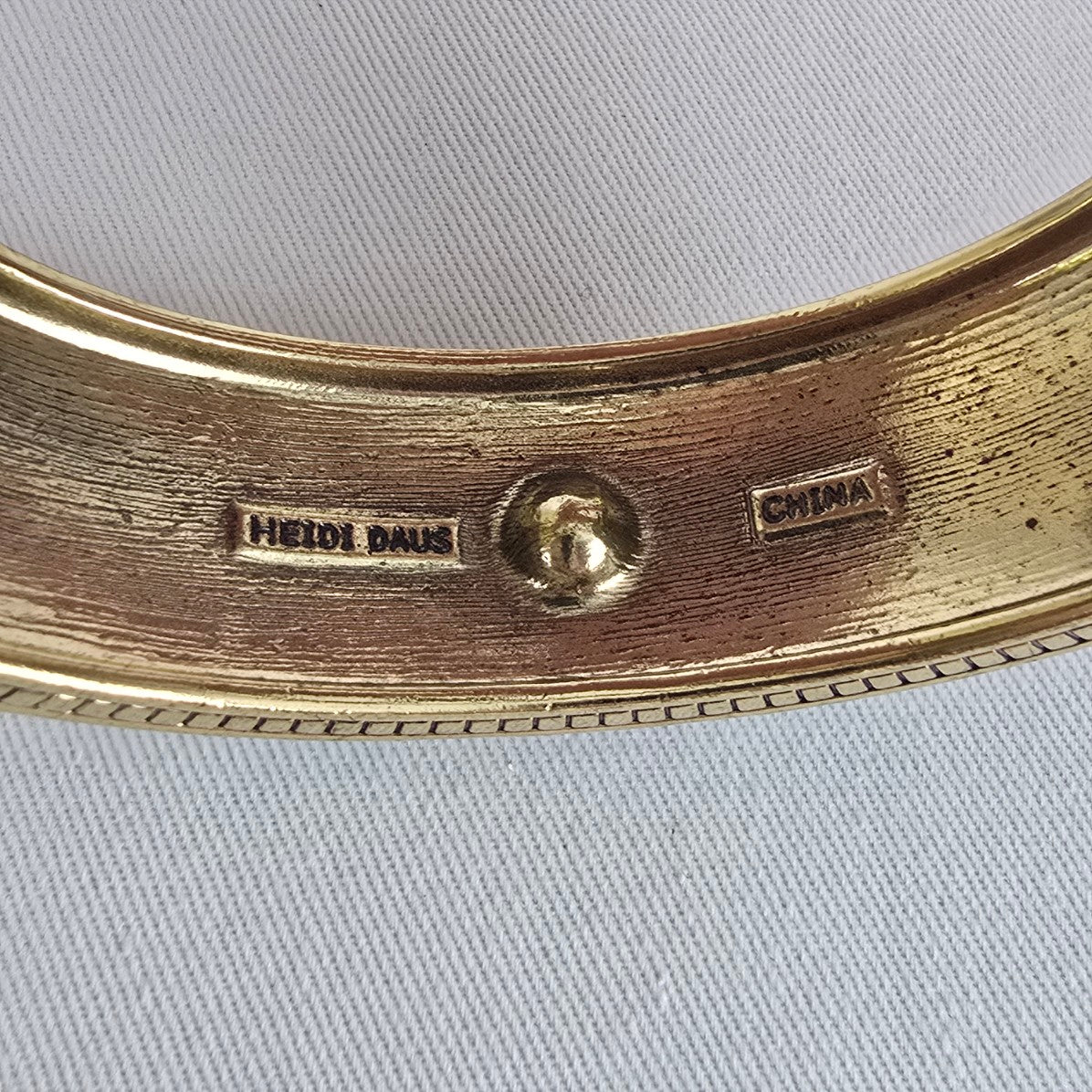 Heidi Daus Blue Purple Crystal Cuff Bracelet Gold Tone Wide Hinged Statement
