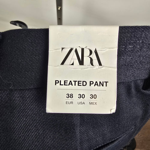 Zara Black Cotton Pleated Dress Pants Size 30