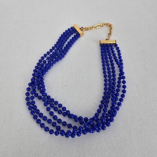 Vintage Blue Fused Beads Layered Choker Necklace