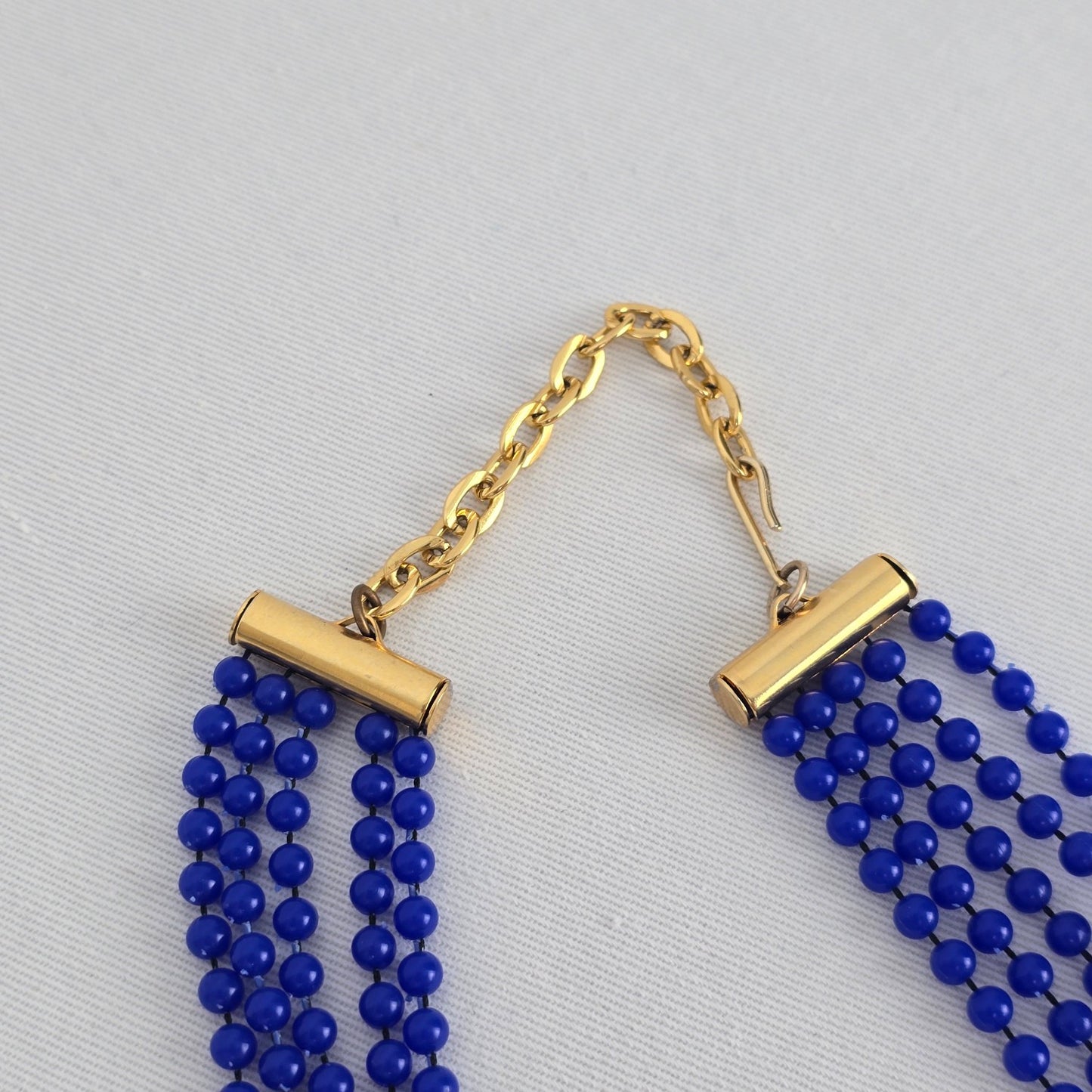 Vintage Blue Fused Beads Layered Choker Necklace