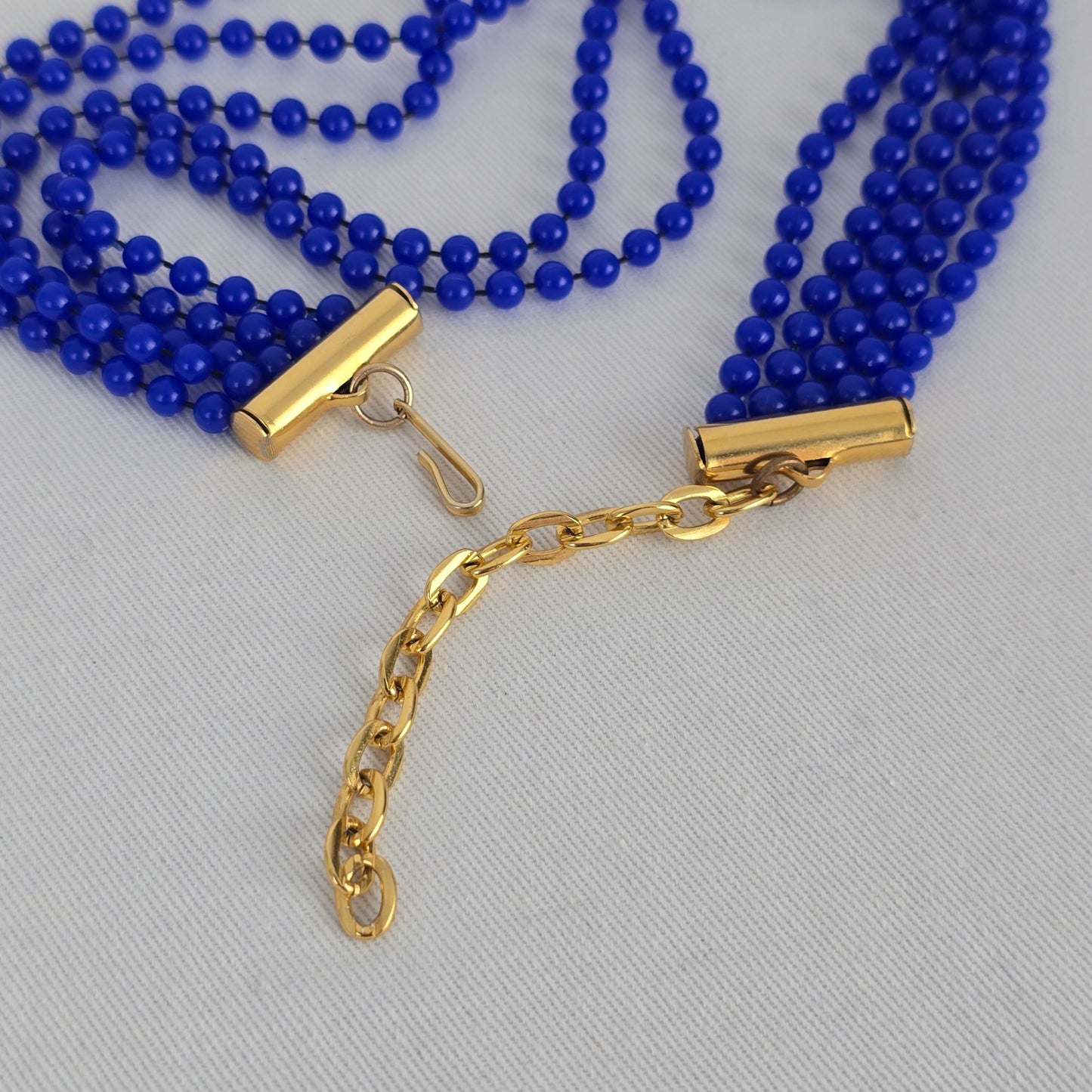 Vintage Blue Fused Beads Layered Choker Necklace
