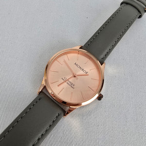 Monroe Rose Gold Grey Leather Band Watch
