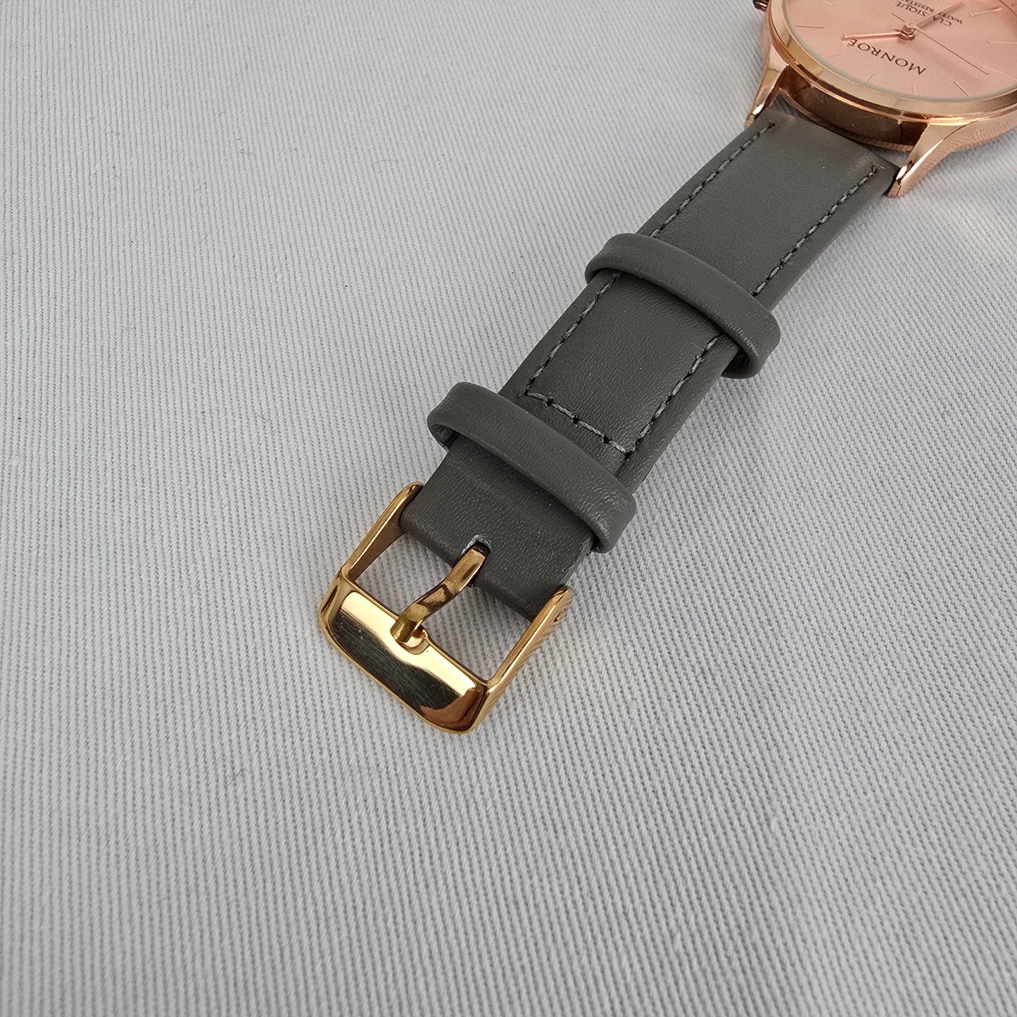 Monroe Rose Gold Grey Leather Band Watch