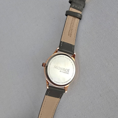 Monroe Rose Gold Grey Leather Band Watch