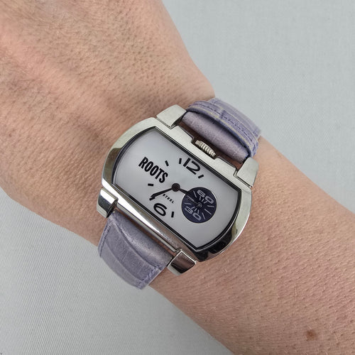 Roots Silver Tone Lavender Leather Strap Watch