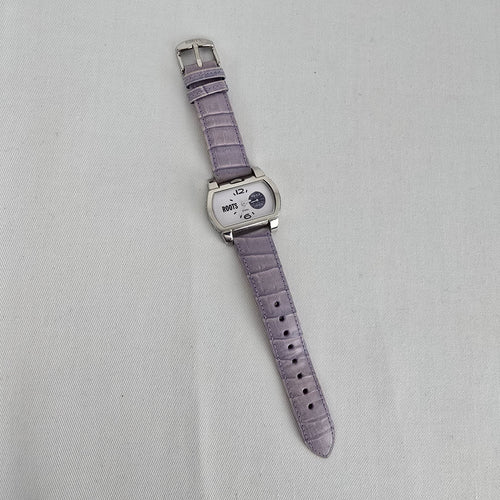 Roots Silver Tone Lavender Leather Strap Watch