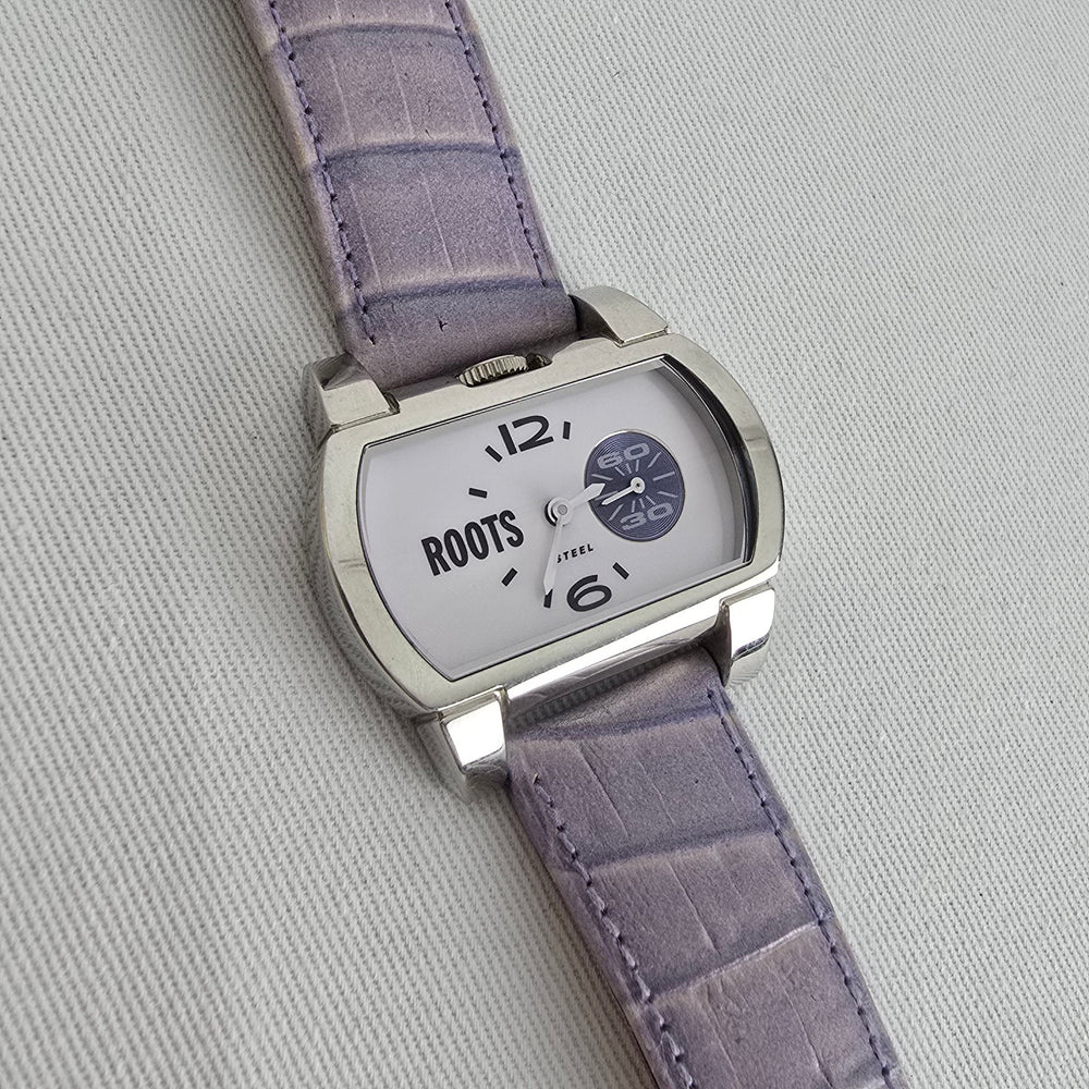 Roots Silver Tone Lavender Leather Strap Watch