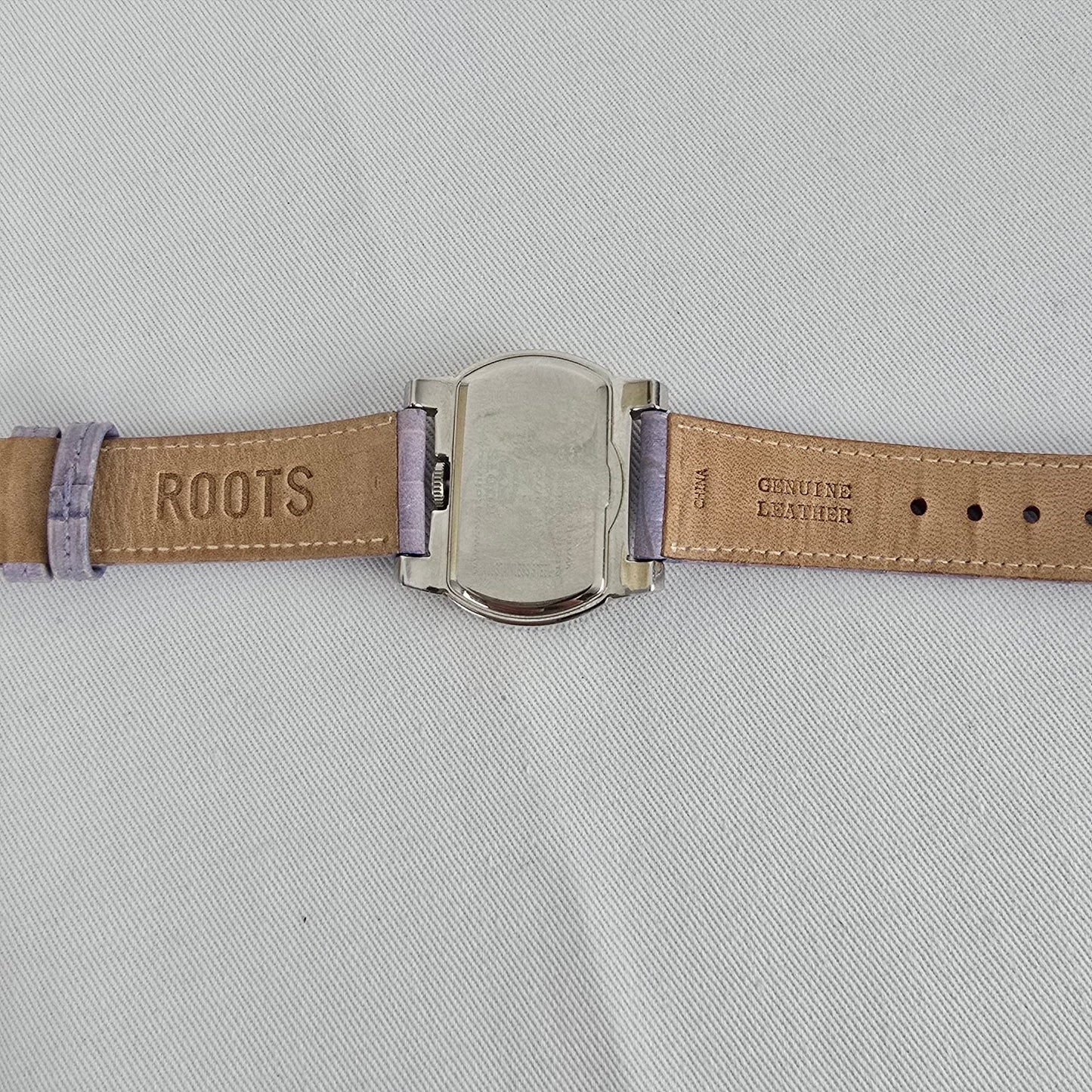 Roots Silver Tone Lavender Leather Strap Watch