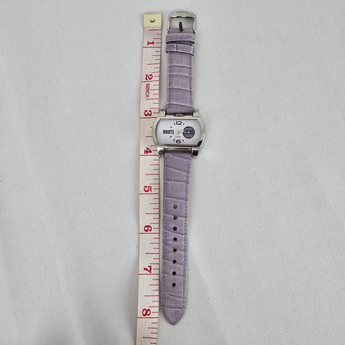 Roots Silver Tone Lavender Leather Strap Watch