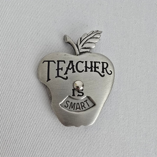 Vintage JJ Silver Tone Teacher Apple Brooch