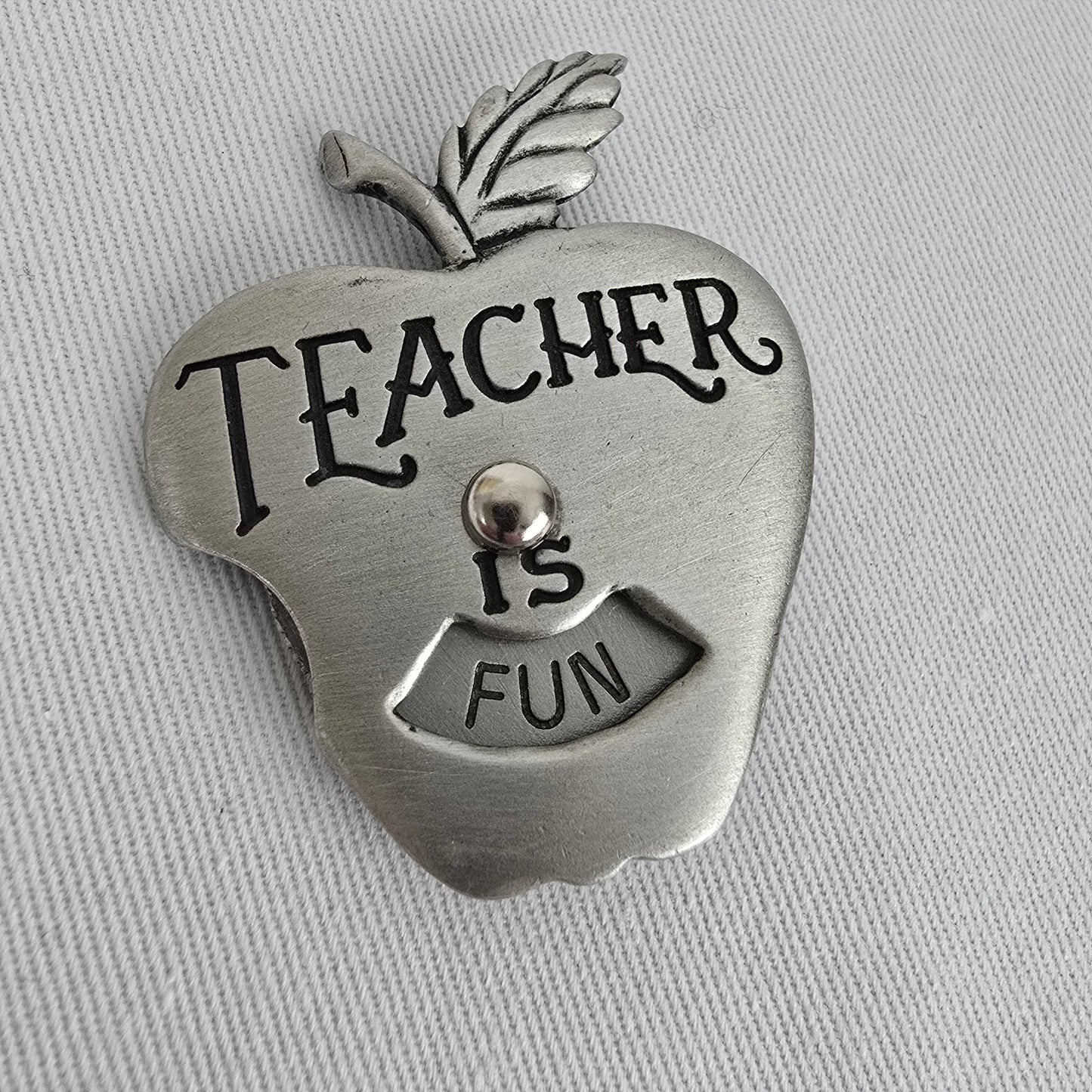 Vintage JJ Silver Tone Teacher Apple Brooch